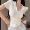 Zipper Lapel Slim and Thin Waist T-shirt Summer Fashion Versatile Chic Niche Ins Pure Desire Top Women