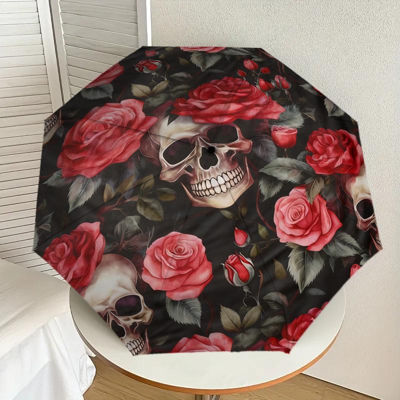 1pc Skulls Roses Pattern Umbrella Design Automatic Opening and Closing Umbrella, High-quality Travel Umbrella,  c1128161