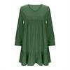 Women Casual V Neck Pleated High Waist Ruffle Trim Long Sleeve Loose Fit Dress Suitable for Everyday Wear and Various Occasions