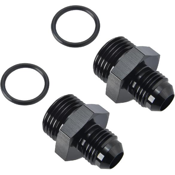 6AN Male Flare to 8AN ORB O-ring Boss Fuel Pump Rail Adapter Fitting Aluminum Black, Pack of 2