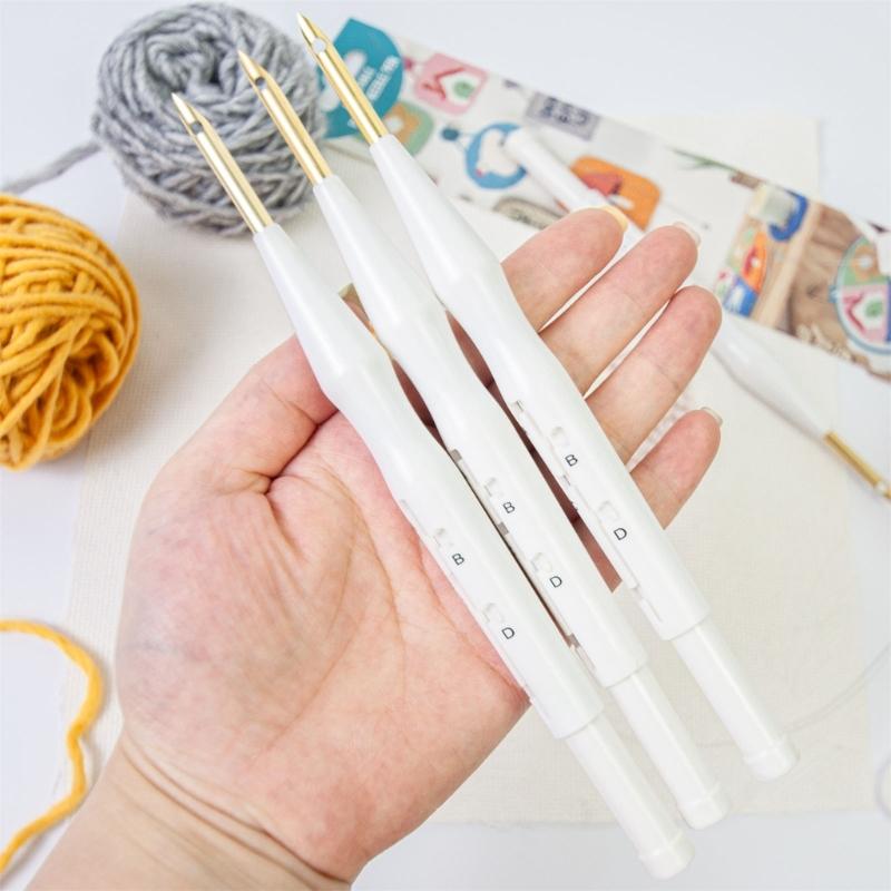 Adjustable Punching Needle Tool With 5 Embroidery Cloth and Threader 5mm Needle Tip For Embroidery Crafting Project
