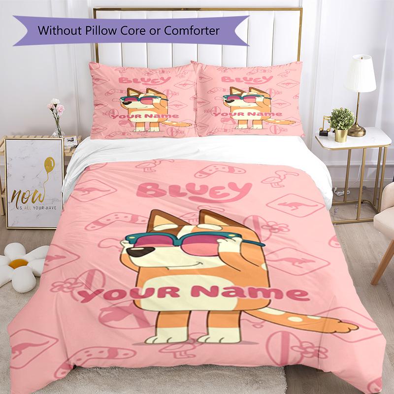 Bluey Customized Name Duvet Cover Set Suitable for Decorate room Wrinkle Resistant Home Decor Wedding Party GiftLuxury Gift for Birthday,
