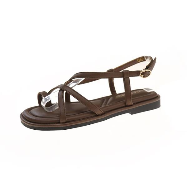 Fashion Low Sandals Woman Leather Low-heeled Hoof Heels Buckle Strap Slides Rubber Fabric PU Low Sandals Woman Leather Low-heeled Buckle