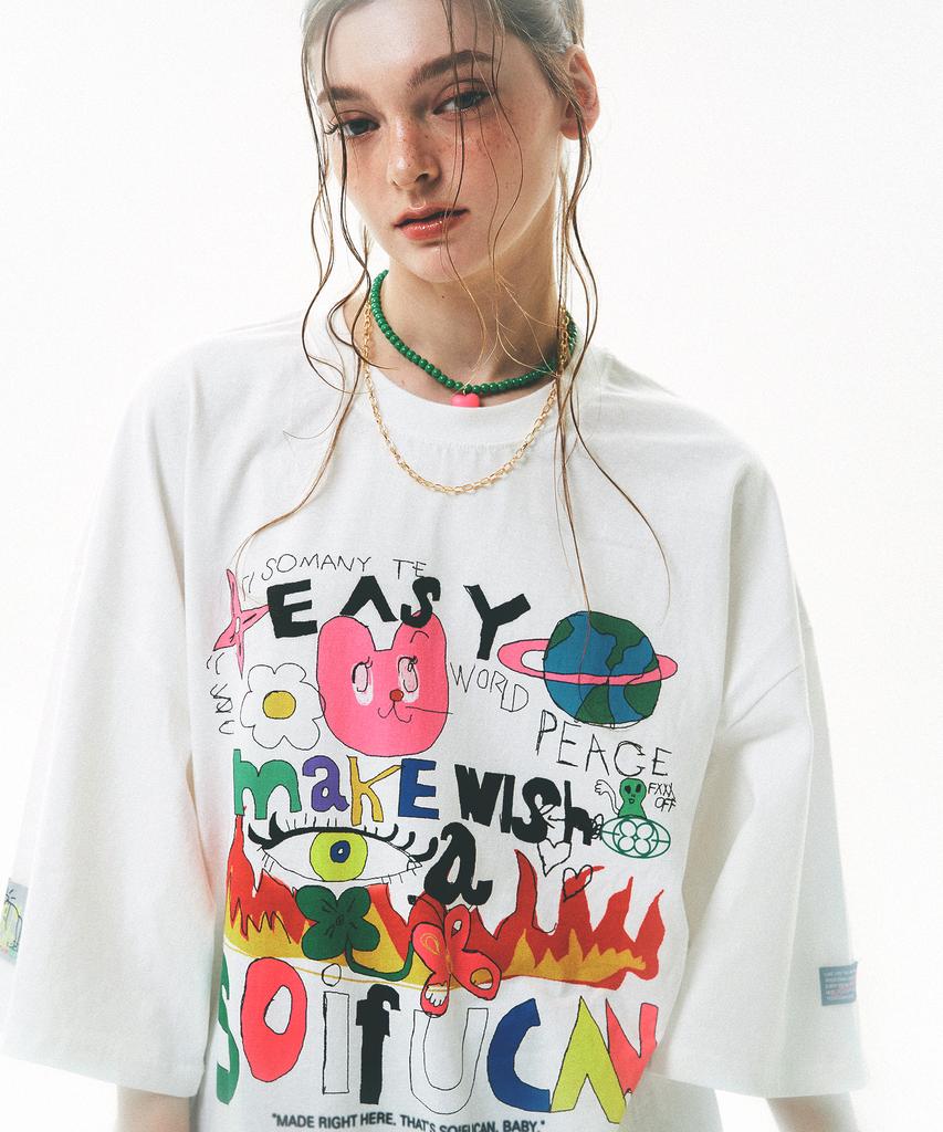 Soipeuyukaen Oversized Loose Fit Print T-Shirt