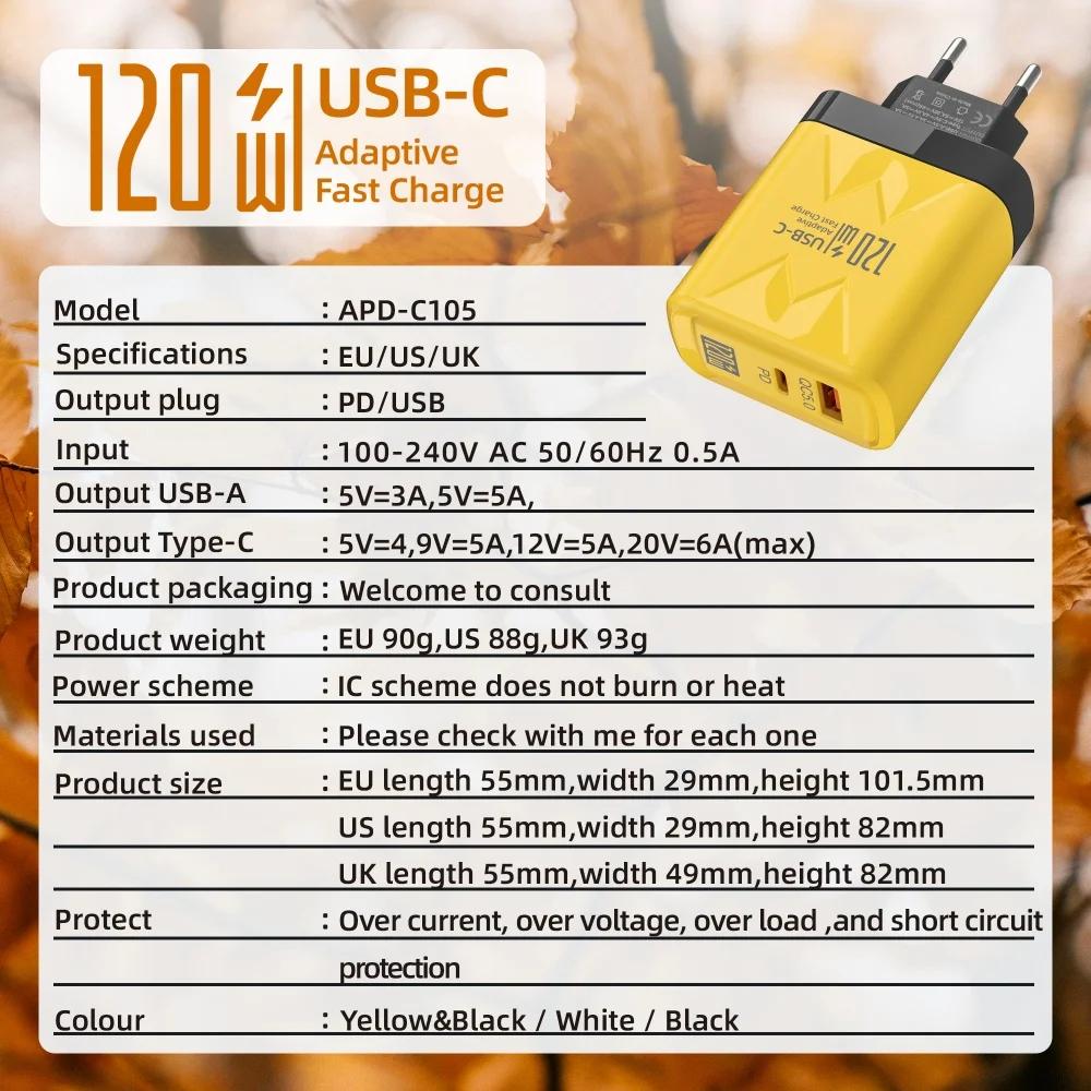 120W GaN USB C Schnellladegerät PD QC3.0 Wandadapter für iPhone Samsung Xiaomi Redmi Schnellladung EU/US Stecker Telefon Typ C Ladegerät