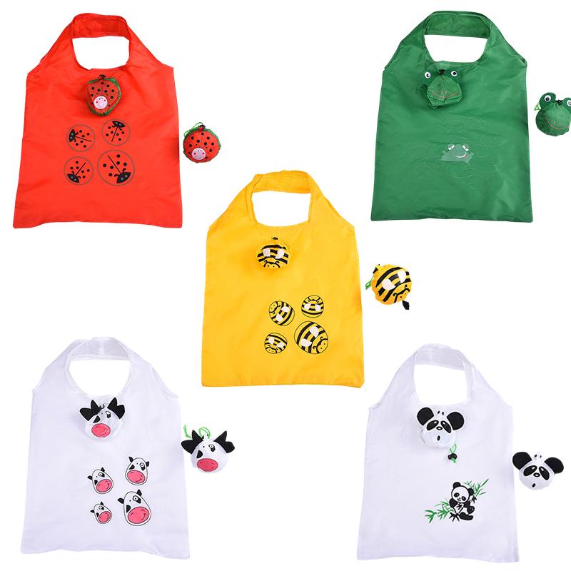 Cute Animal Foldable Shopping Bag Large Capacity Folding Tote Bag Supermarket Shopping Storage Pouch Reusable Eco-Friendly Bags