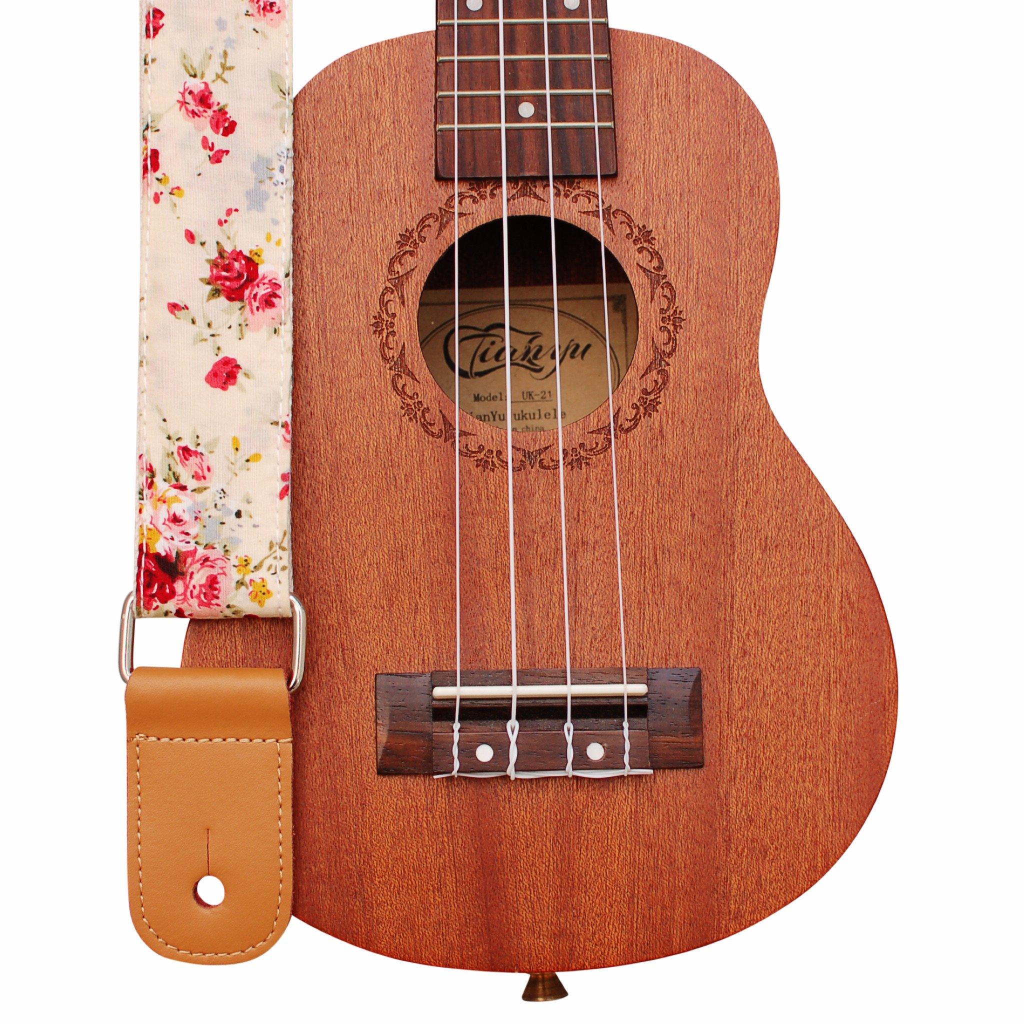 

MUSIC FIRST [Wild Rose - Cream] Soft Cotton Ukulele StrapUkulele Shoulder Strap