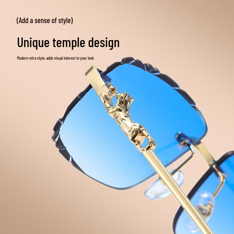 Leopard Head Rimless Sunglasses: Women's & Men's Small Square Frame