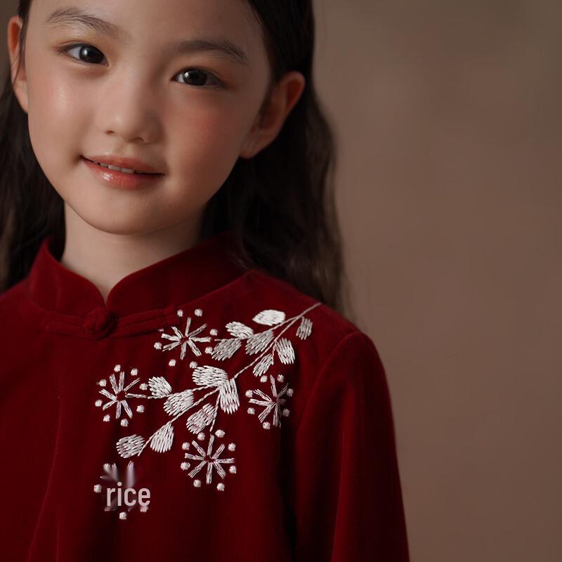 hacikis Kids  Winter Embroidered New Chinese Style Dress 120