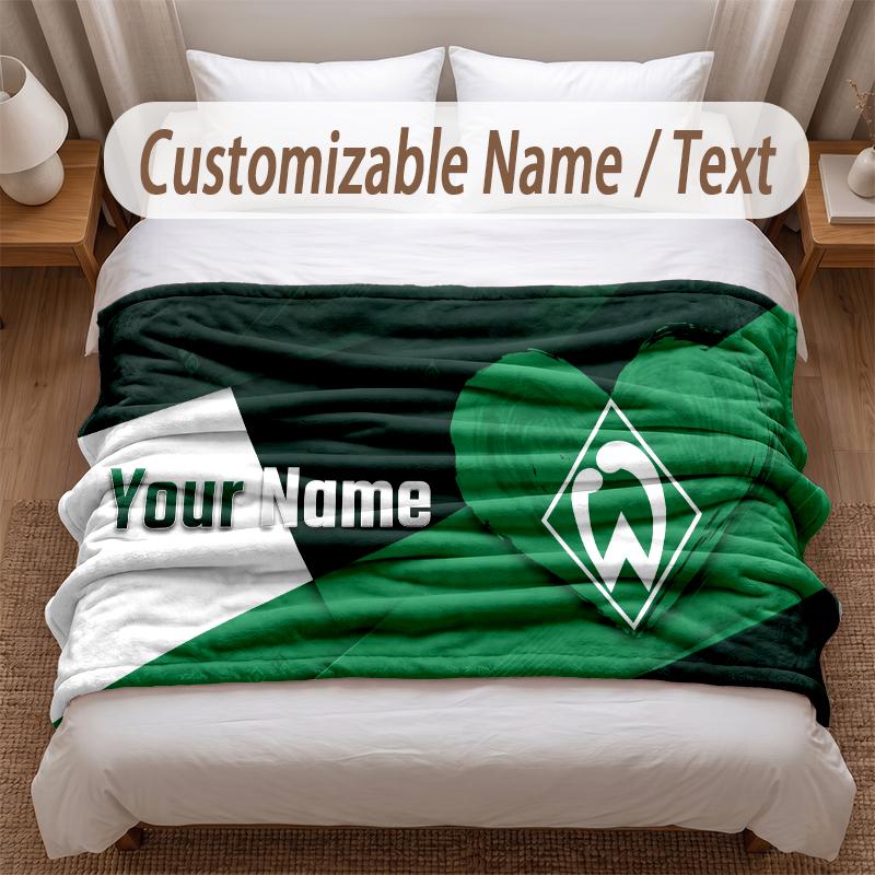 Werder Bremen FC Printed Flannel Blanket Custom Name Text Soft Warm Throw For Bedroom Holiday Gift
