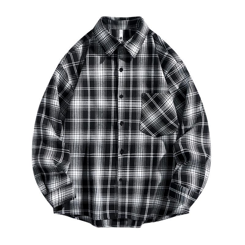 Men's Retro Plaid Long-Sleeve Shirt and Casual Lapel Jacket