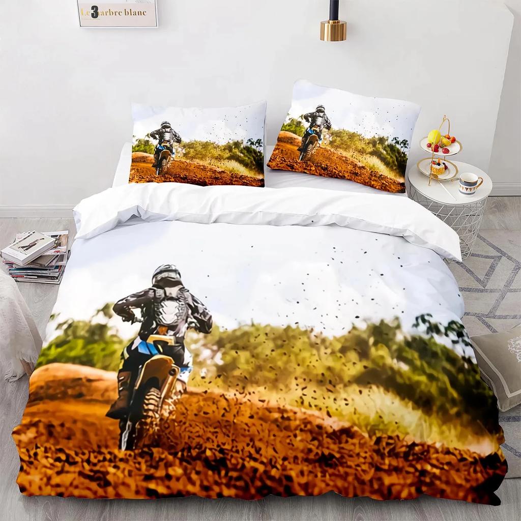 2024 Extreme Sport Off-Road Motorcycle Duvet Cover Set for Boys Bedroom Single Double Queen King Size Quilt Cover Pillowcase
