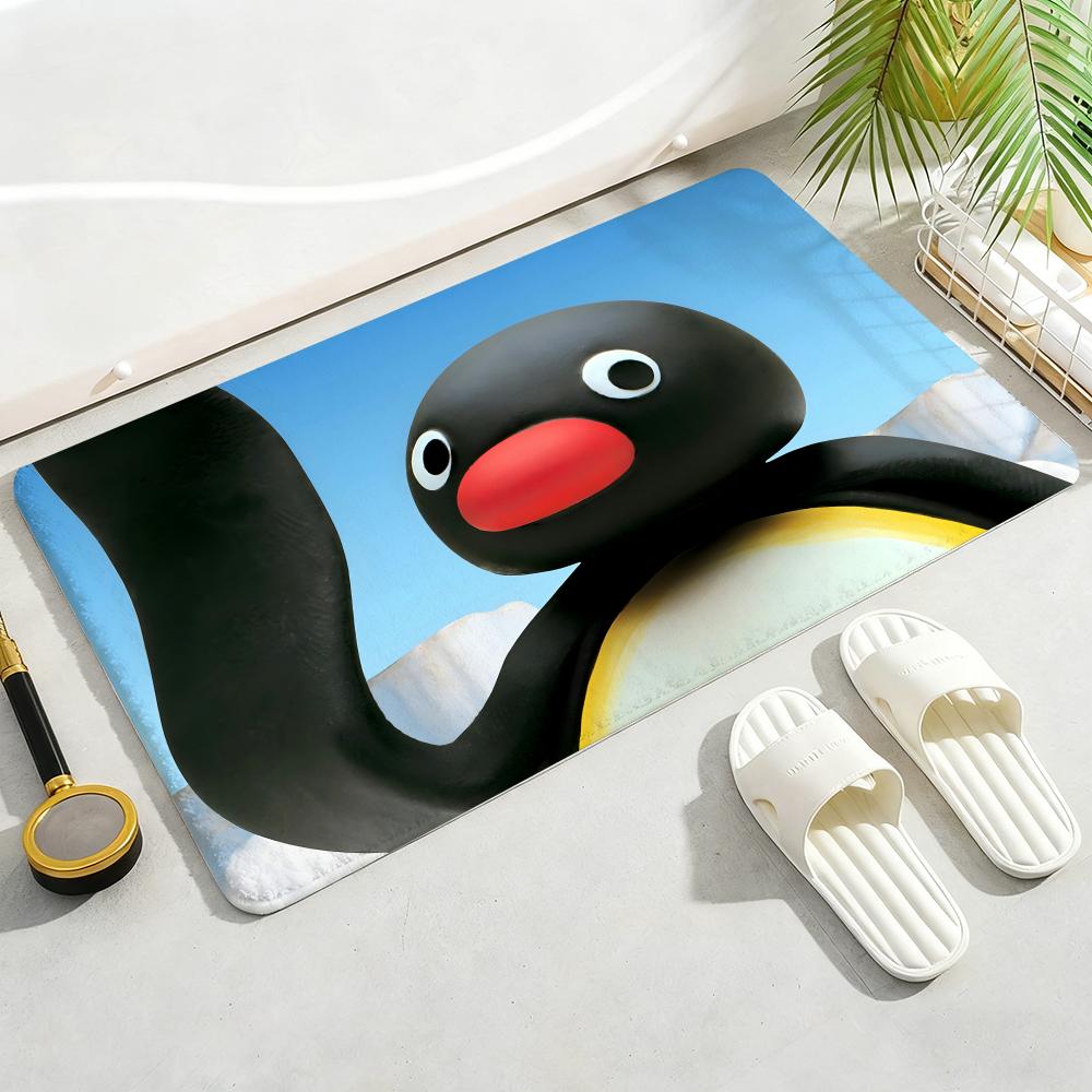 Cartoon Cute Pingu Penguin Floor Mat Soft Thickened Flannel Door Mat Non-Slip Living Room Rug Home Decor