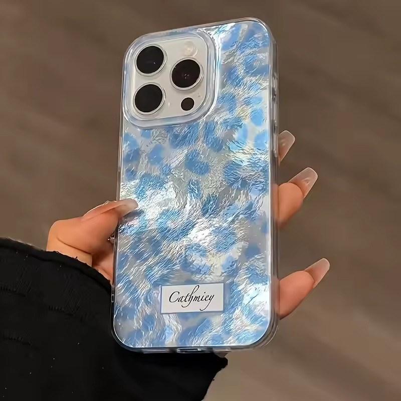 Capa de Celular Macia Estampa de Leopardo Azul Moda Simples Para iPhone 17 Capas Air iPhone 16 15 14 13 12 Mini 11 Pro Max Plus X XR 7/8 SE Capa