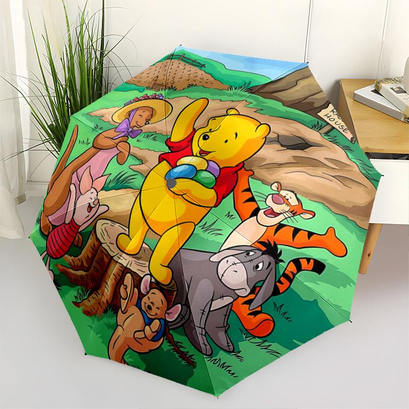 

1pc Happy Color Winnie the Pooh Family Outdoor Umbrella - Automatic Opening/Closing, Portable Folding Design, 8-Rib Iron Frame, Festival Gif