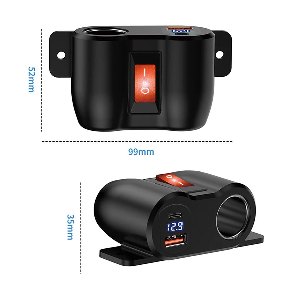 12V Car Charger Power Adapter QC3.0 &PD3.0 Outlet Cigarette Lighter Socket Splitter with LED Voltmeter for RV Marine Boat