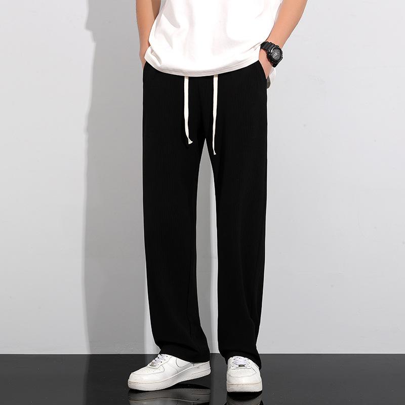 

Новые летние брюки из ледяного шелка, повседневные брюки, мужские тонкие спортивные брюки, черные свободные брюки с завязками на щиколотках, укороченные брюки 4XL