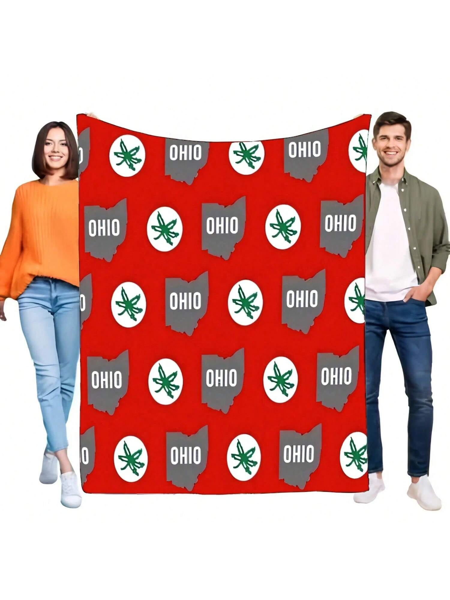 

Ohio State Buckeyes Blanket Soft Cozy Lightweight Fleece Throw, Game Day Dorm Decor For OSU Fans, Ohio Map Buckeye Leaf Gift 75X95CM сірий колір