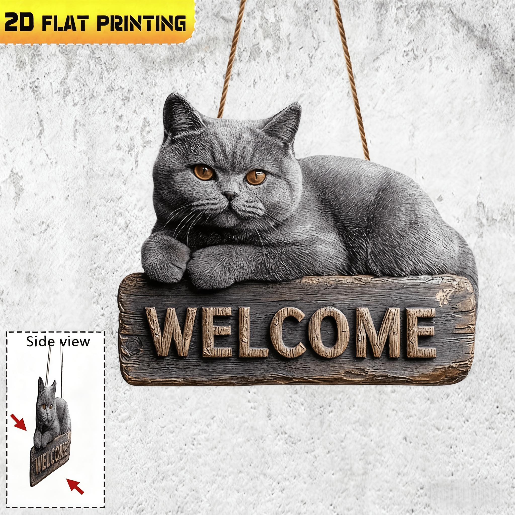 

2D Flat British Shorthair-Style Cat Welcome Sign - Retro British Shorthair Cat Wall Plaque with WELCOME Lettering, Housewarming Gift for Pet Owners 20*17cm
