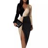 2025 Black and Gold Ethnic High-Waist Mid-Length Dress with Long Sleeves