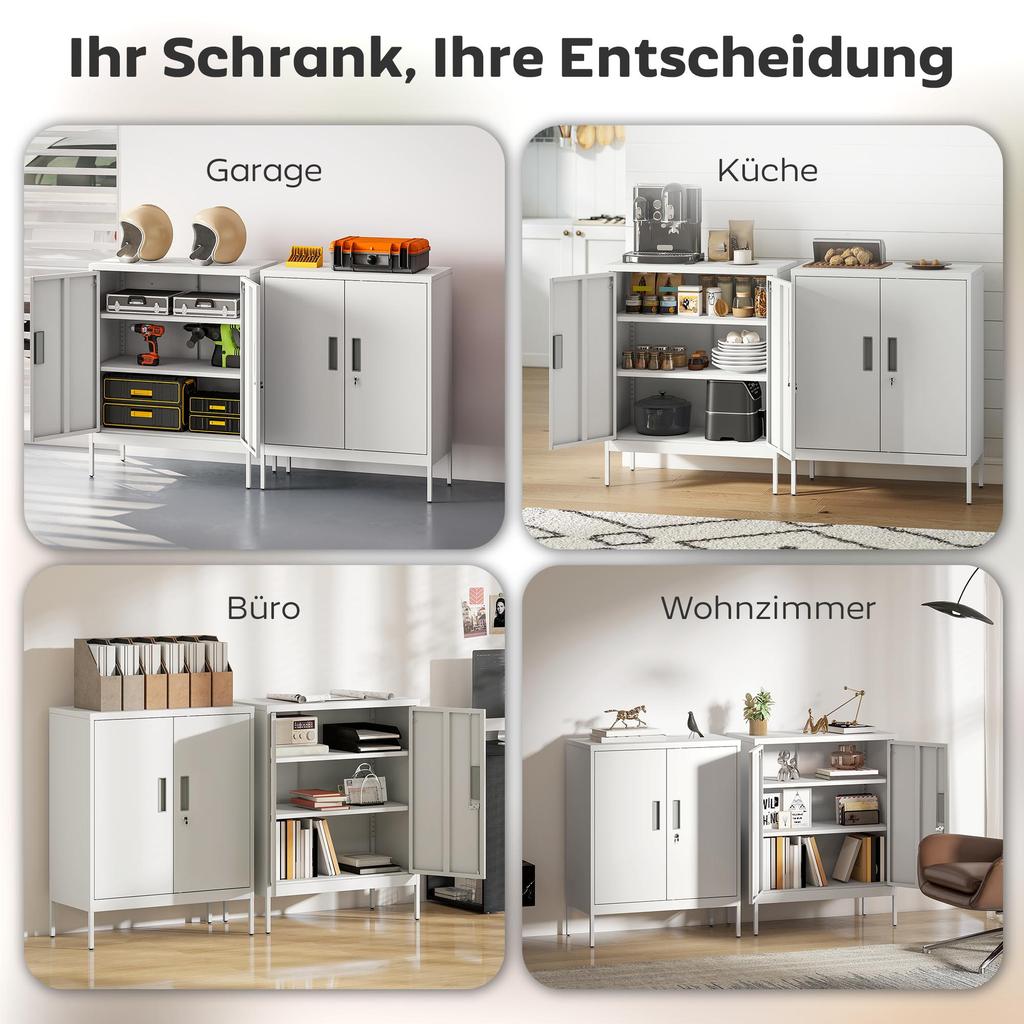 Metal Storage Cabinet with Lock and Adjustable Shelves - White