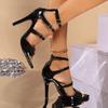 European and American Style Fashionable Slim Strap Metal Buckle High Heels with Pointed Shaped Heels Sandals