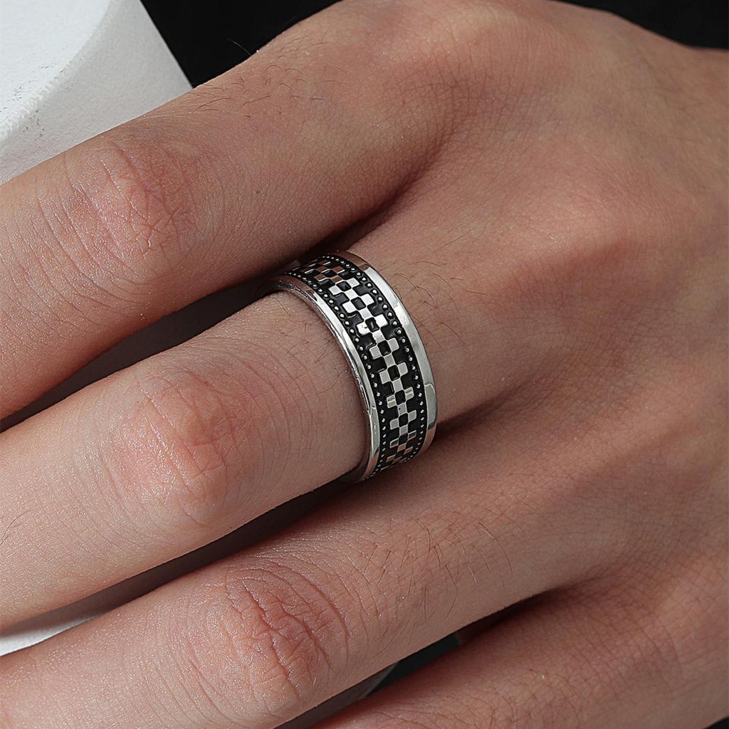 New Vintage 8mm Black Pattern Ring for Men and Women