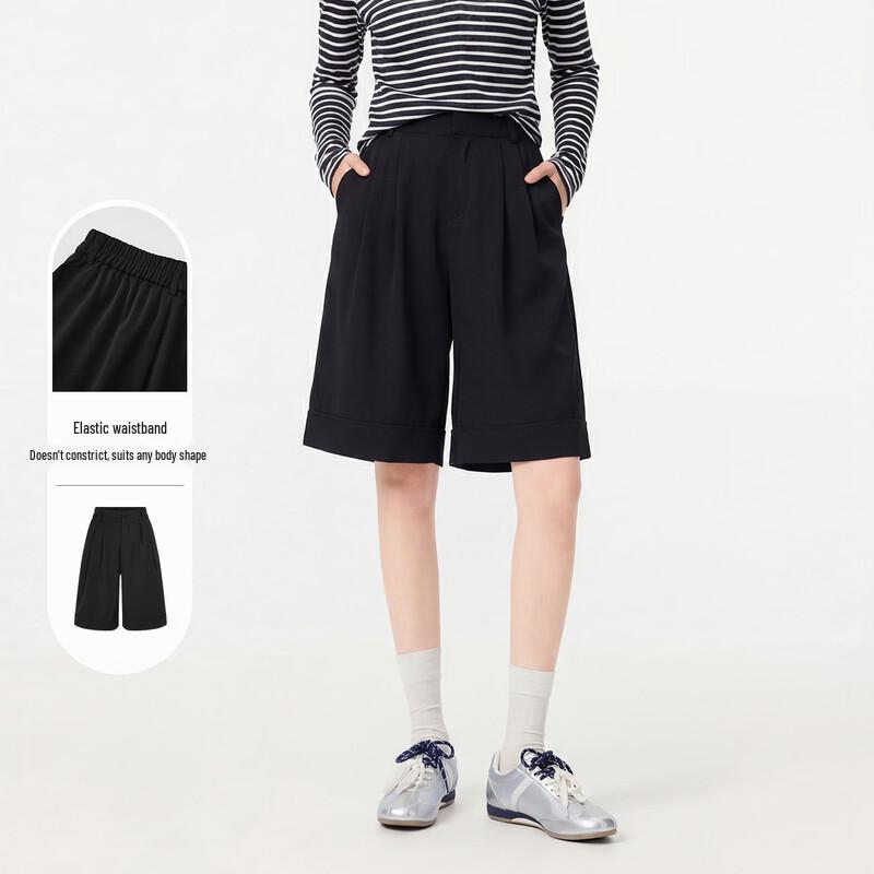 FivePlus Women s High-Waist Wide-Leg Draped Shorts L