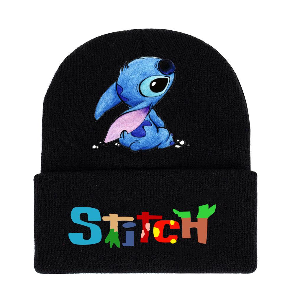 Lilo & Stitch Cartoon Print Knit Wool Hat for Men & Women - Warm Autumn/Winter Beanie