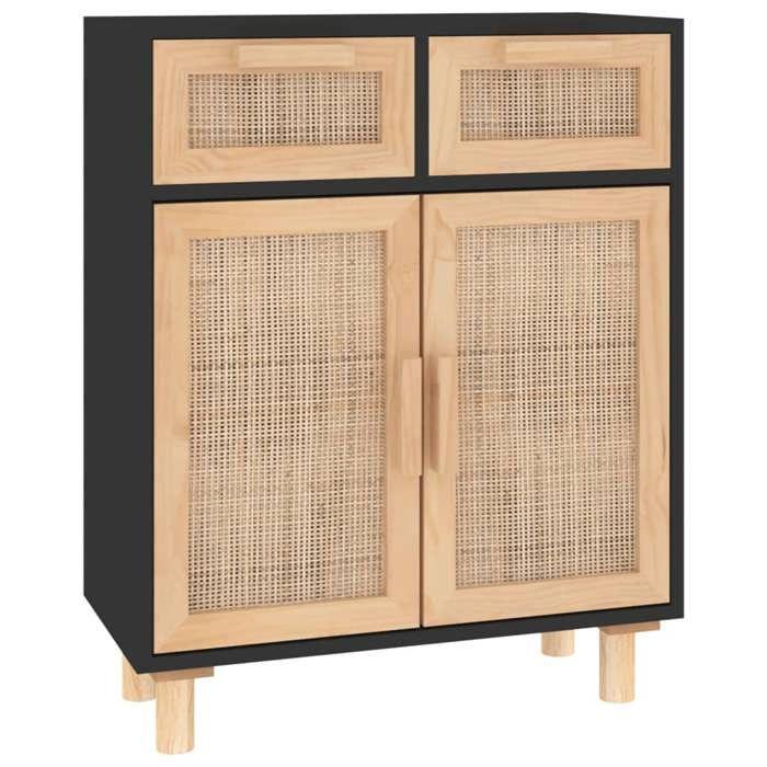 VidaXL Buffet Noir 60x30x75 cm Bois de pin massif et rotin naturel 345637