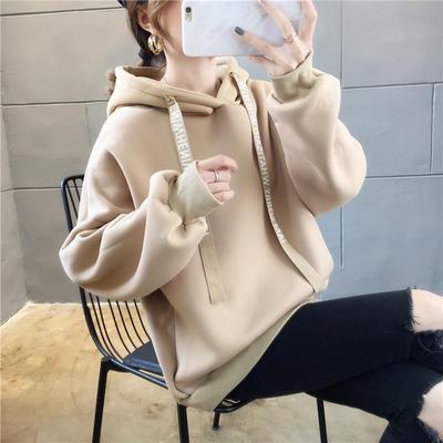Korean-Style Loose Hooded Sweater for Women, Plus Velvet, Long-Sleeved, Autumn/Winter 2025 Collection