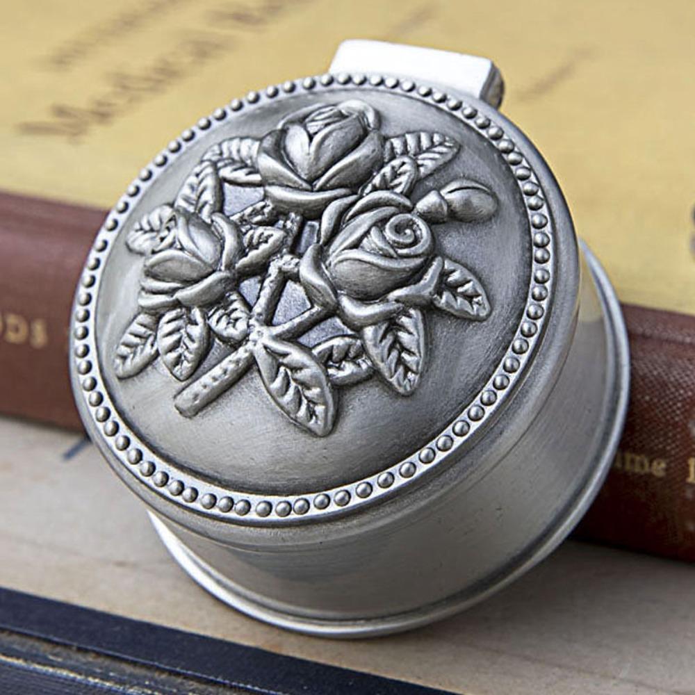 Vintage Flower Metal Jewelry Box Dustproof Ring Trinket Storage  Christmas Gift