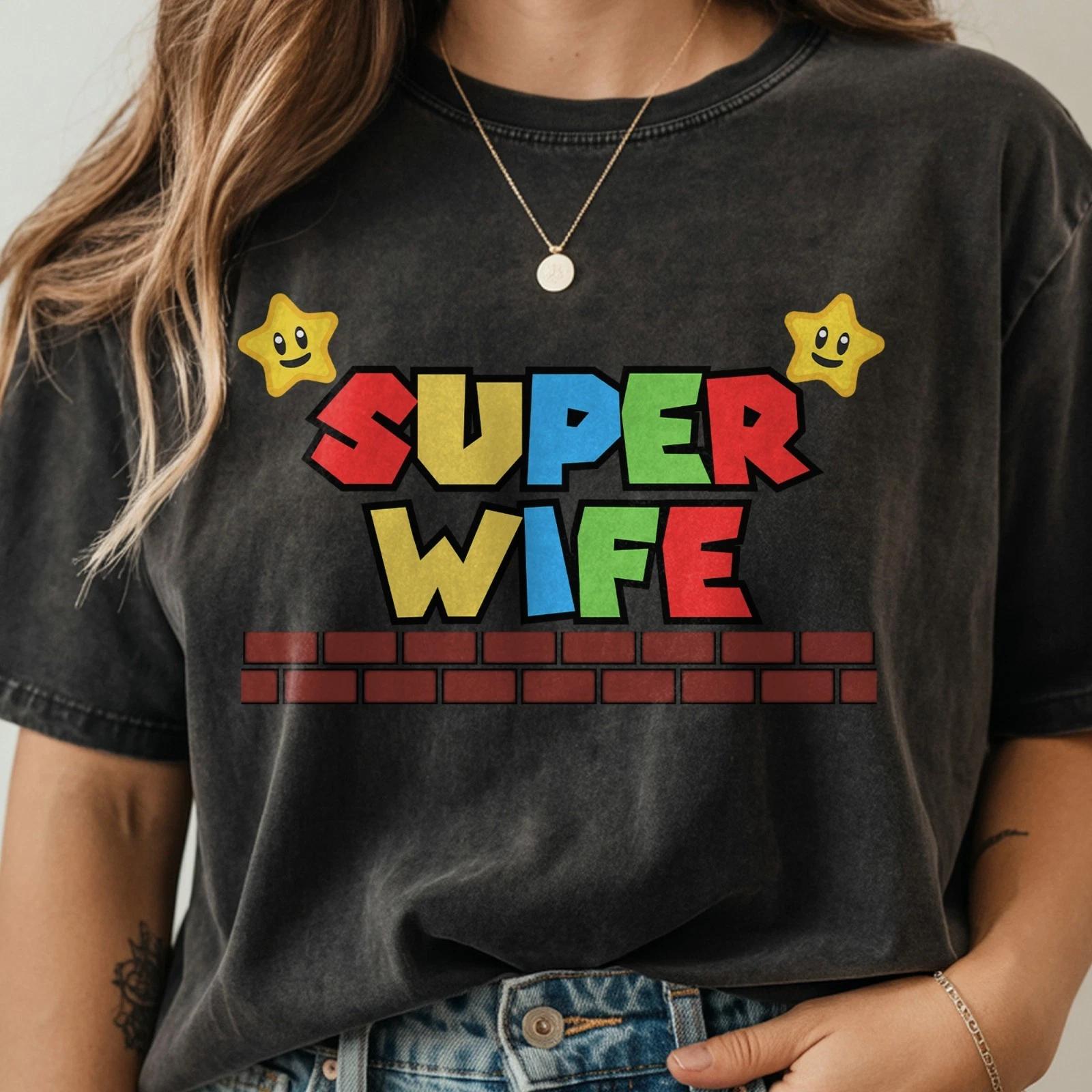 Super Wife T-Shirt, Fun Gift for Gamer Wives, Super Mario Fans Tee M