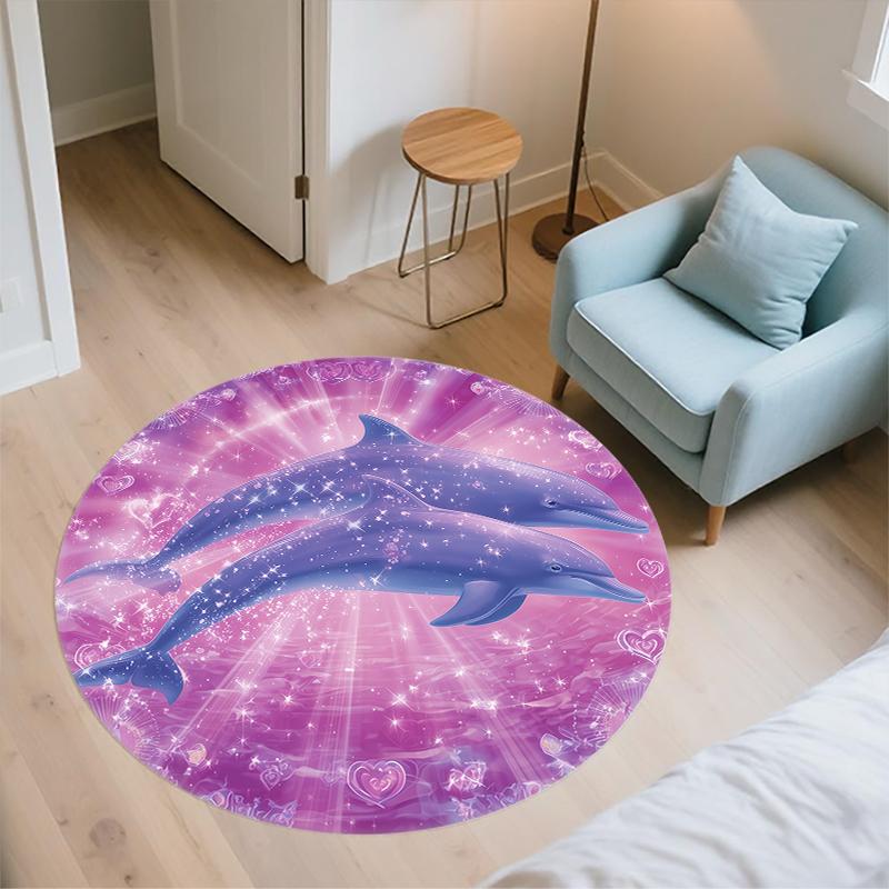 Cartoon Colorful Dolphin Pattern Round rug,Carpet Rug for Living Room Bedroom  Playroom ,Non-slip Floor Mat,Holiday Gifts and Birthday Gifts.