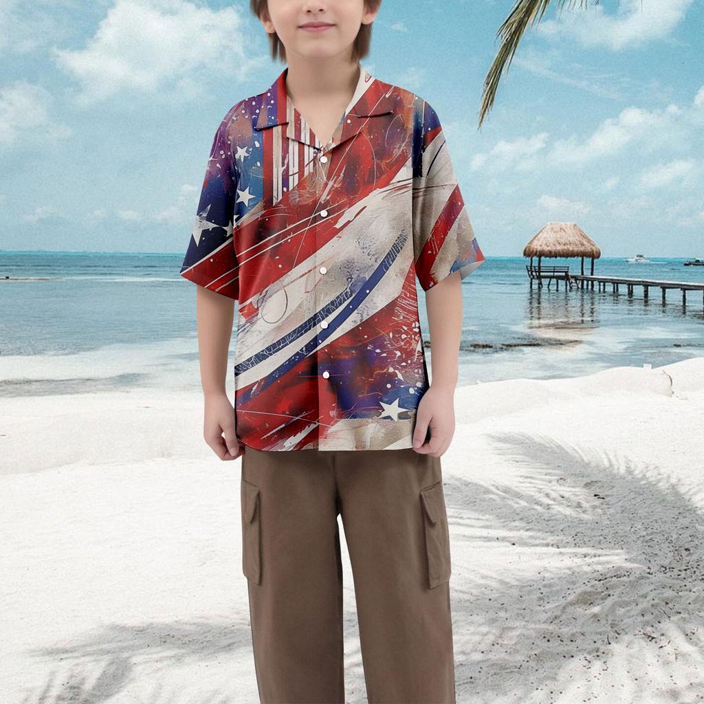 Boys' Casual Loose Short Sleeved Shirt With Fashionable Printed Shirt Top