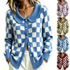 Women's Casual Plaid Collared Long Sleeve Open Front Knit Cardigan for Fall and Winter Everyday Wear