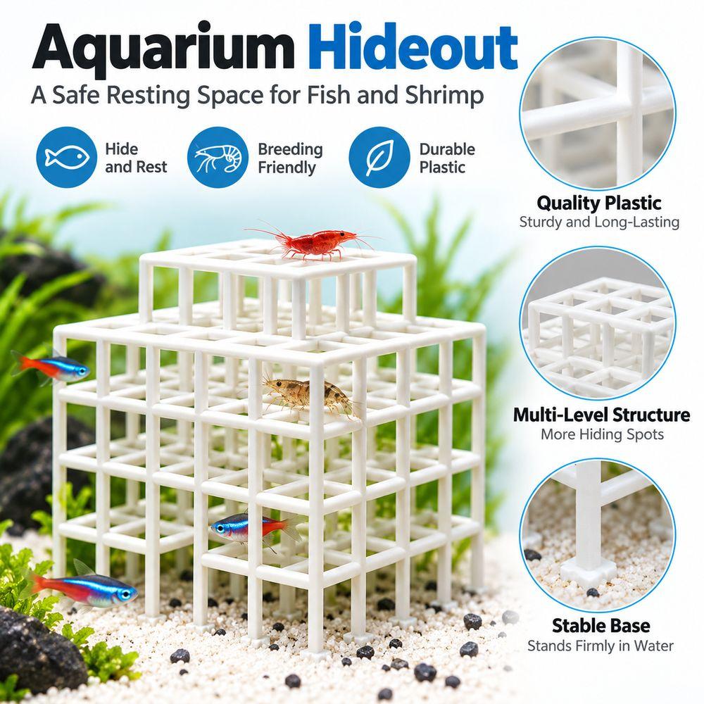 3D Printed Fish Tank Hideout Grid Multi-level Shrimp Hiding Place Aquarium Decoration