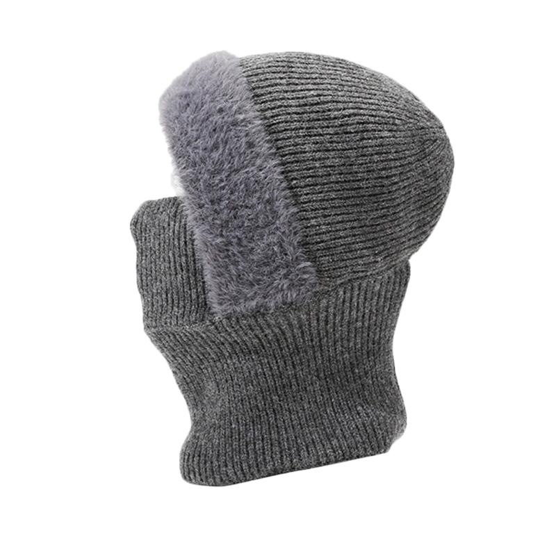 Winter Hat Men Women Velvet Thick Warm Knitted Hat Outdoor Solid Color Hat Scarf Integrated Hat