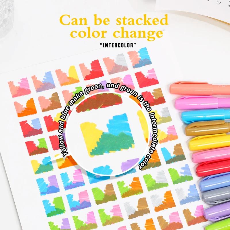 Arts Sign Brush Pen Marker Felt Tip Water Based Ink Color Pens 12 Assorted Pastel Colors for Lettering Journaling Calligraphy