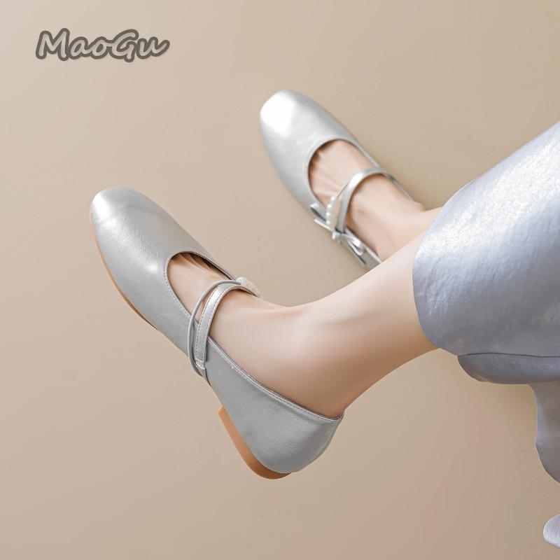 Fashion French Elegant Low Heel Women's Pumps Soft Sole Bowknot Beaded Slip on Mary Jane Shoes Comfortable Zapatos De Mujer Size 35-43