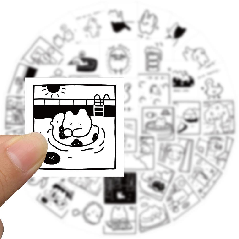 40 Cartoon Schwarz-Weiß Einfache Zeichnungen Doodle Aufkleber Trolley Koffer Trinkbecher Tagebuch Wasserdicht DIY