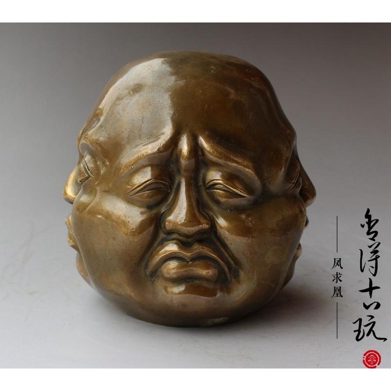 Sammlerstück Tibet alte Bronze Leben 4 Emotionen vier Gesichter Buddha Kopf Statue