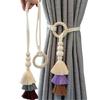 2 Pack Cotton Rope Curtain Holdbacks Ties Decorative Drapery Clip With Fringe and Wooden Beads for Living Room Decors