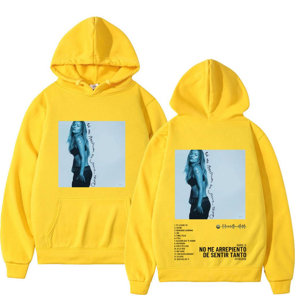 Karol G Albüm No Me Arrepiento De Sentir Tanto Baskılı Kapüşonlu Sweatshirt Erkek Kadın Moda Kazak Kışlık Bol Günlük Kapüşonlular
