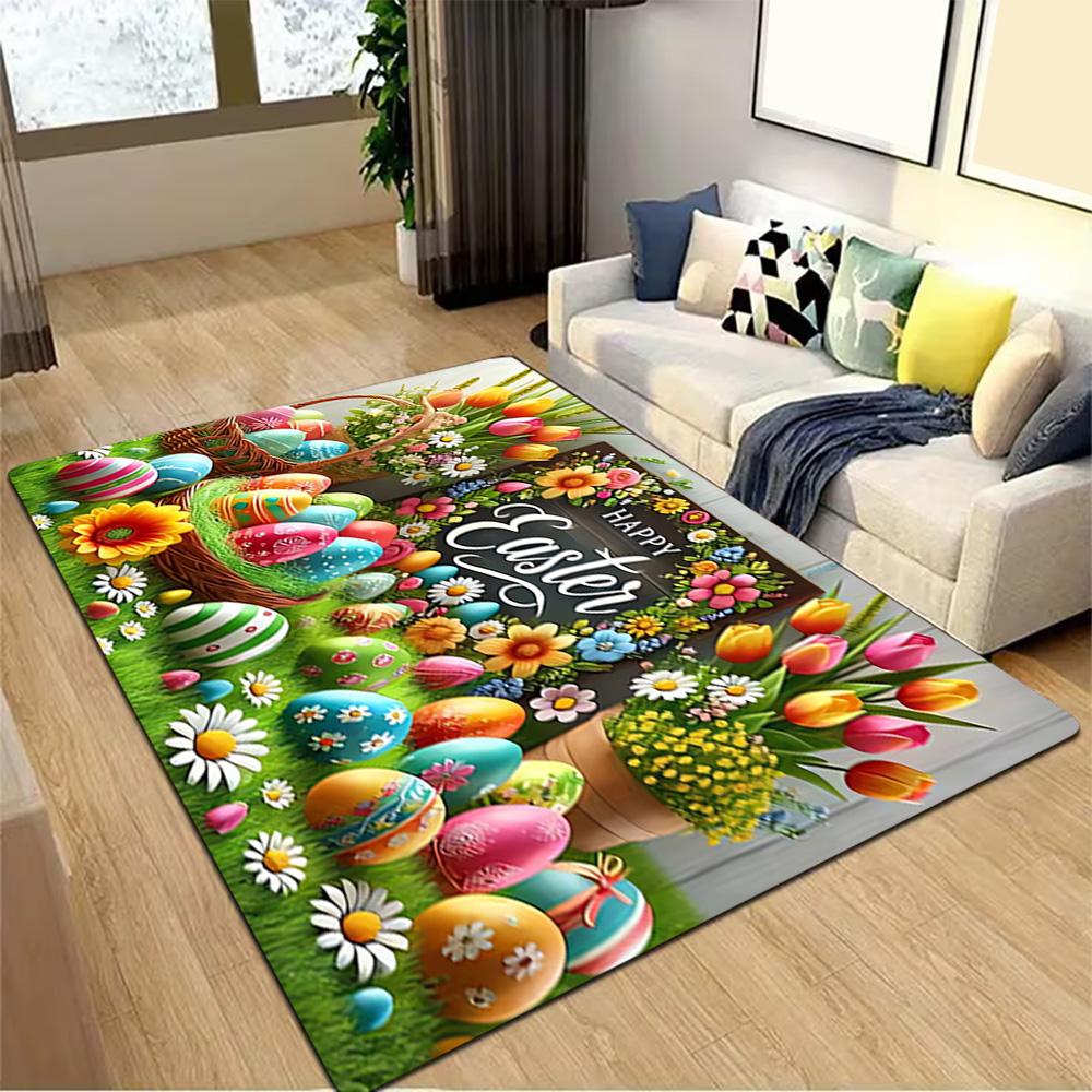 Spring Bunny Watercolor Print Decoration,Carpet,Living Room,Bedroom, Non-slip,Square rug