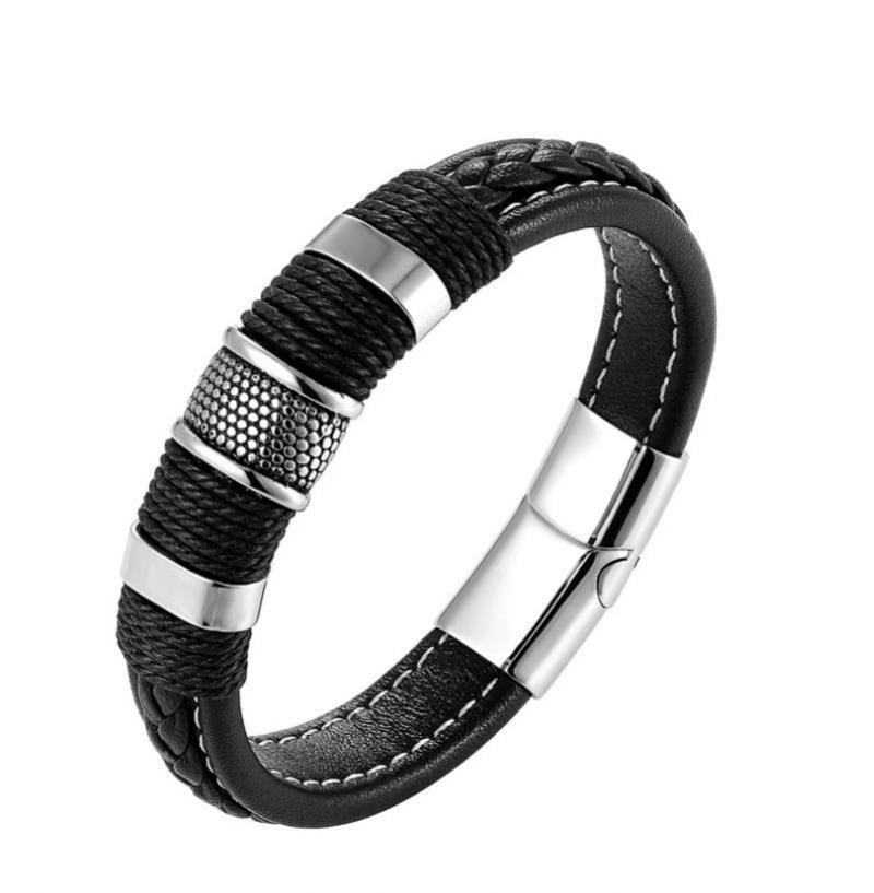 Double Layer Punk Brown Braided Leather Bracelet for Men with Metal Magnetic Clasp Stylish Business Bracelet Jewelry Gift