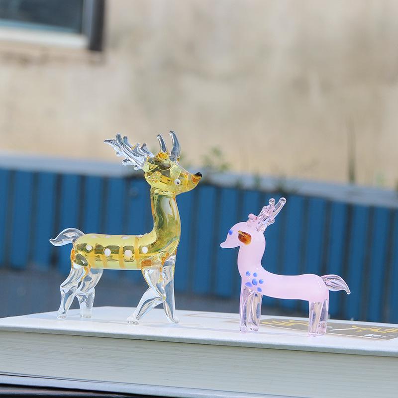 Pink Glass Deer Ornament - Handcrafted Animal Glassware for Home Décor and Gifts