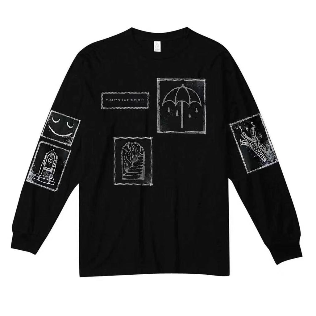 Crew Neck Ruffian Handsome Internet Celebrity Graffiti Square Umbrella Front and Rear Printing Bouquet Mouth Long Sleeve Casual Top