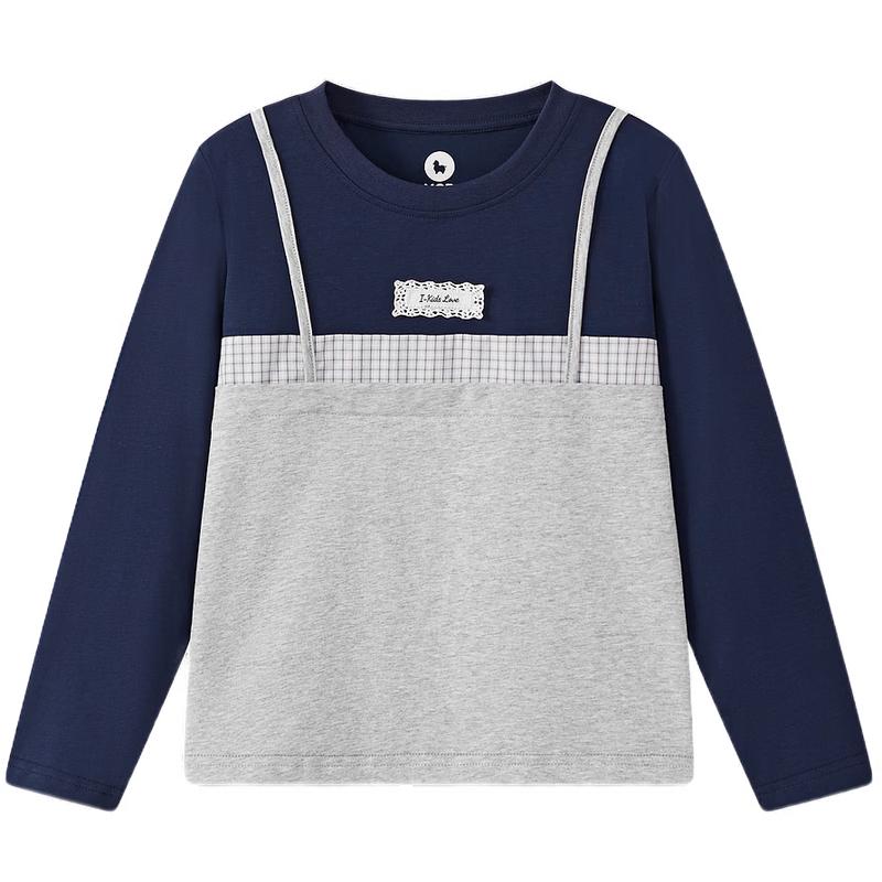 MQD Girls  Color Block Faux Two-Piece Long-Sleeve T-Shirt 120cm темно-синий
