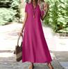 Abito Maxi da Donna con Scollo a V e Maniche Corte alla Caviglia in 12 Colori, Vestibilità Casual Ampia con Borsa a Tracolla